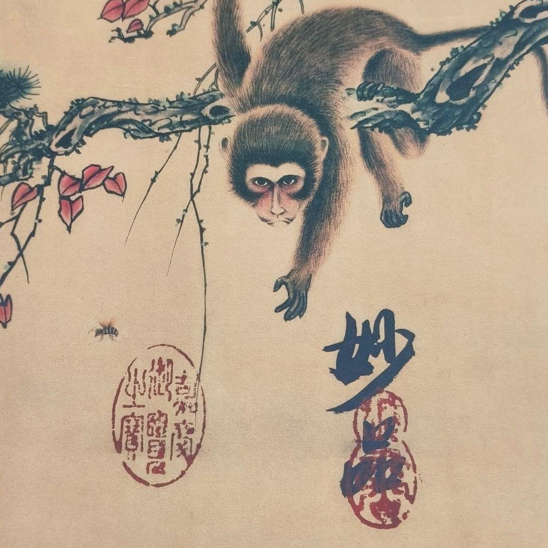 郎世寧 馬上封侯図 中国掛け軸 花鳥画 中堂掛軸 宣紙装裱 インテリア 美術品