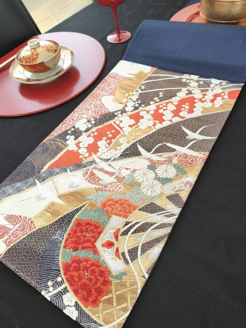 A777逸品‼️純金箔 24K‼️ひな祭り‼️正絹テーブルランナー2m12cm
