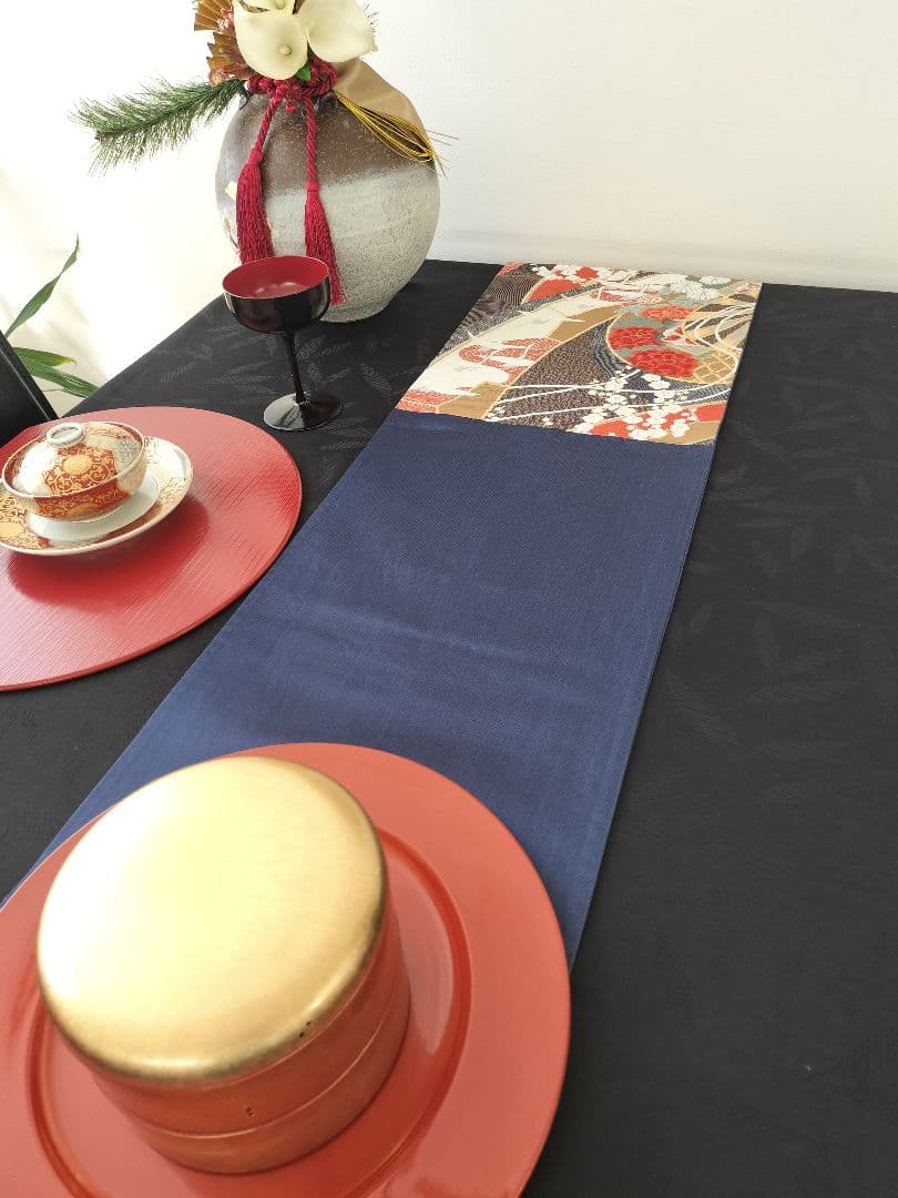 A777逸品‼️純金箔 24K‼️ひな祭り‼️正絹テーブルランナー2m12cm