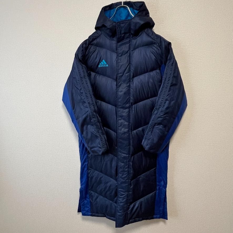 【良品】 adidas ワンポイントロゴ ３ストライプス ダウン ベンチコート