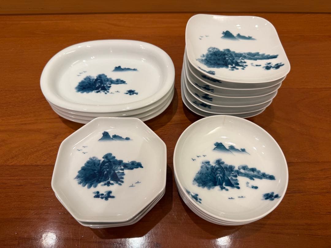 鍋島焼　畑萬陶苑 染　楼閣山水図 20枚セット(4種)