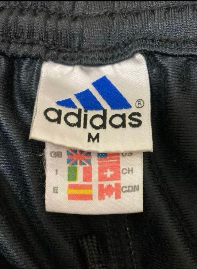 ビンテージ adidas 万国旗タグ ワイドパンツ 極太黒赤ライン ジャージ