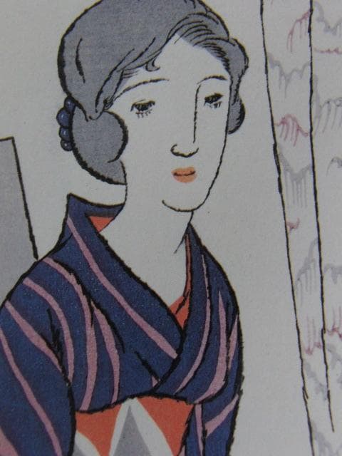 竹久夢二、【『婦人グラフ』挿絵　読書】、希少な大判額装用画集より