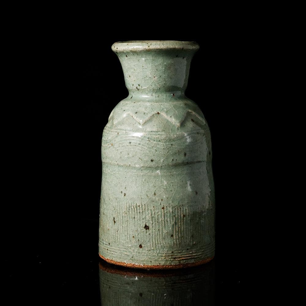 T 　在銘　青磁花瓶　花入　花器　陶器　陶芸　銘有