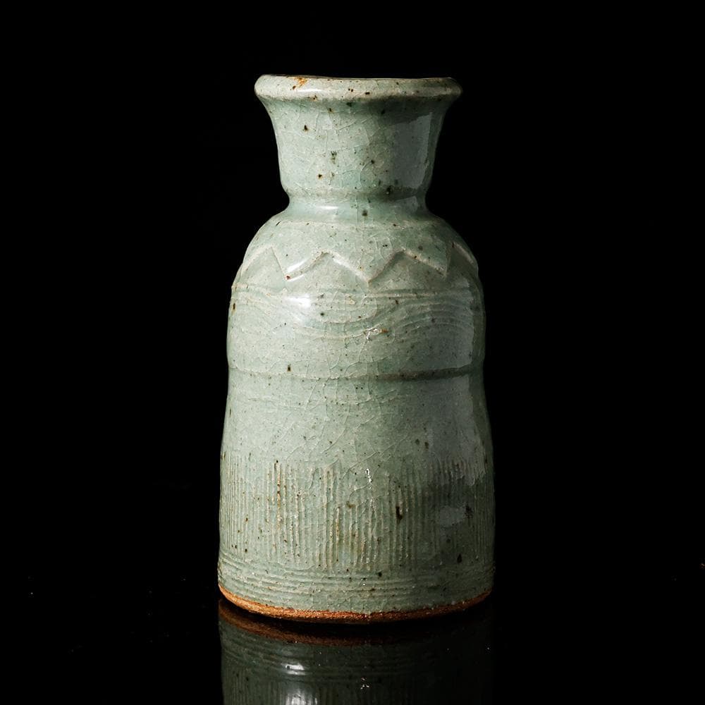 T 　在銘　青磁花瓶　花入　花器　陶器　陶芸　銘有