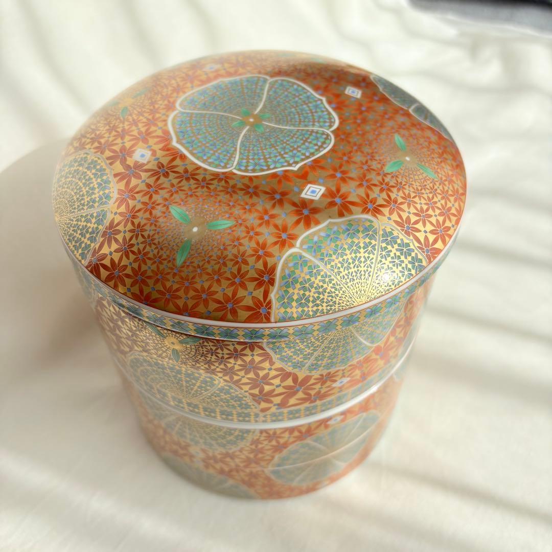 【新品未使用】美濃焼 庫山窯 三段重 金襴手 色絵 金彩 前畑陶器　希少　稀少