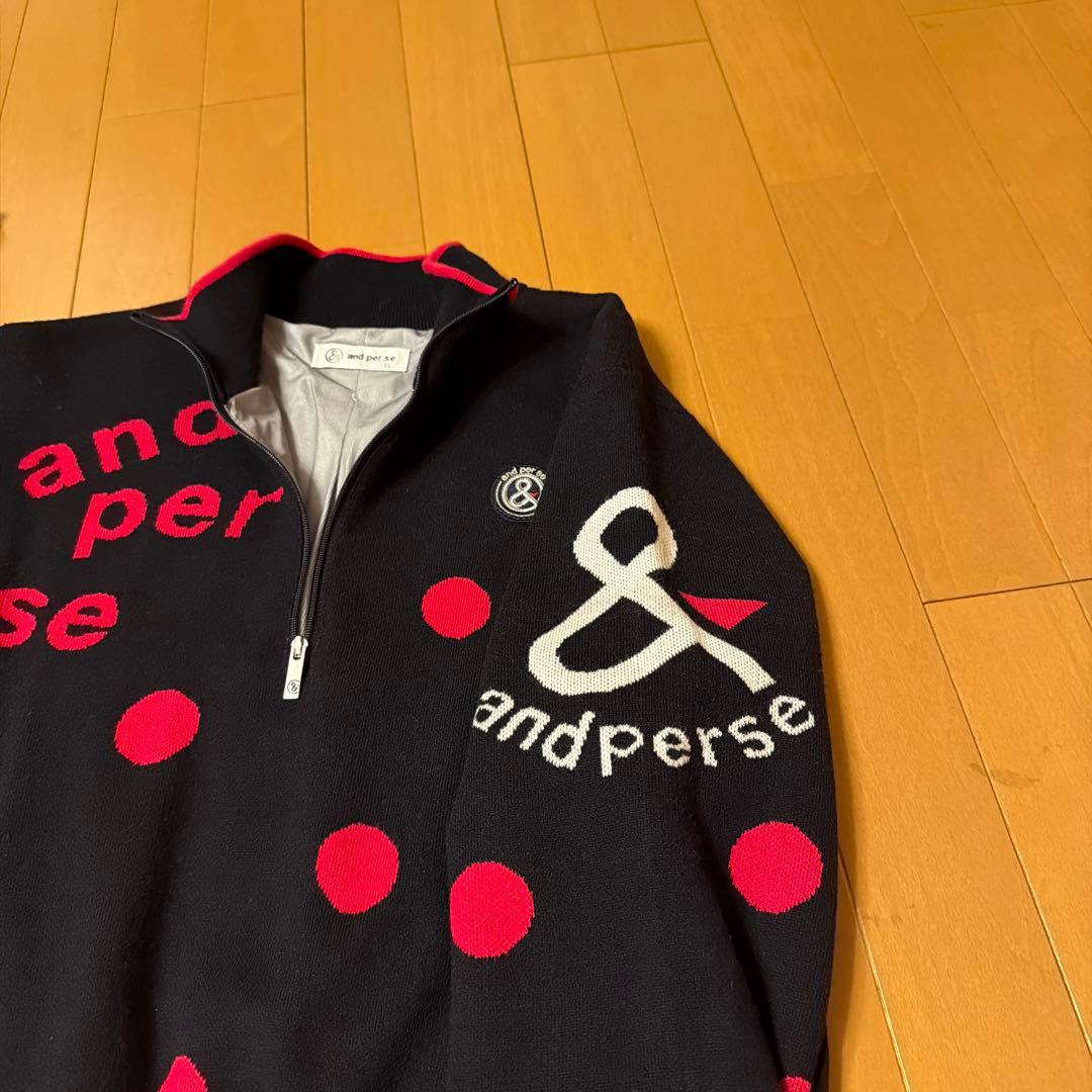 and per se（アンパスィ）レディース　水玉セーター　防風　ネイビーＬＬ