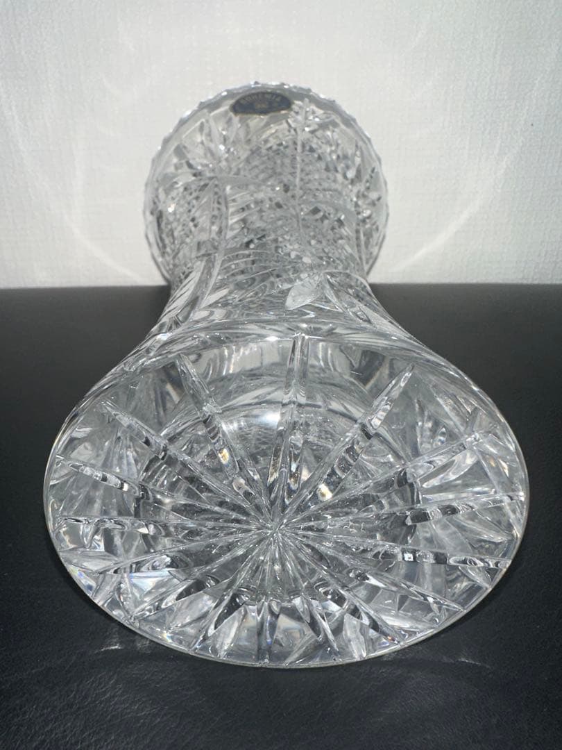 【美品】ボヘミアグラス 花瓶 チェコスロバキア製 ヴィンテージ クリスタルカット