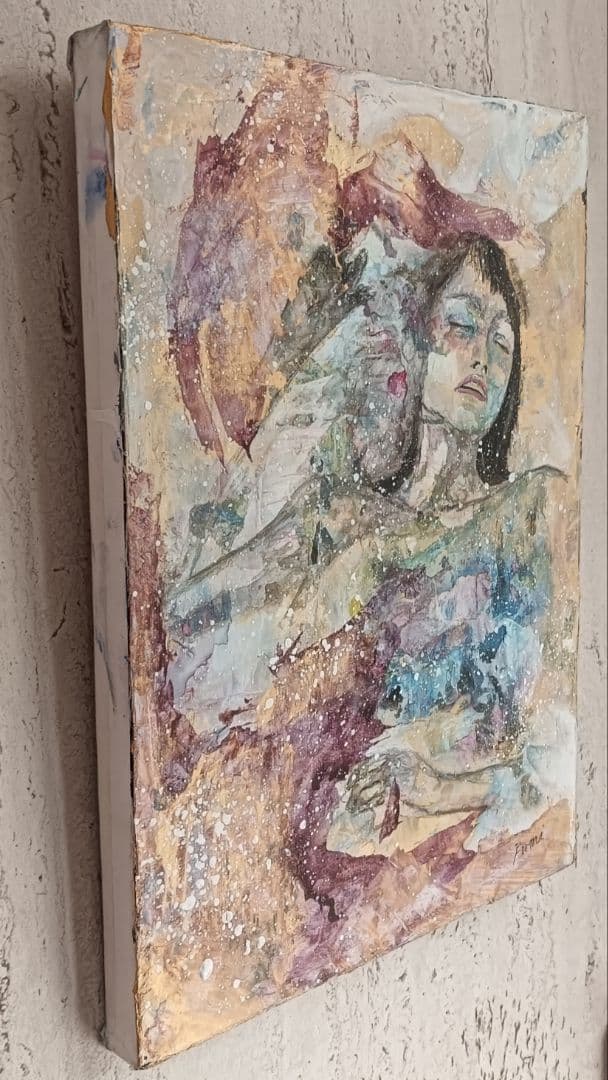 美人画 抽象 現代アート 水彩 アナログアート 原画 木製パネル