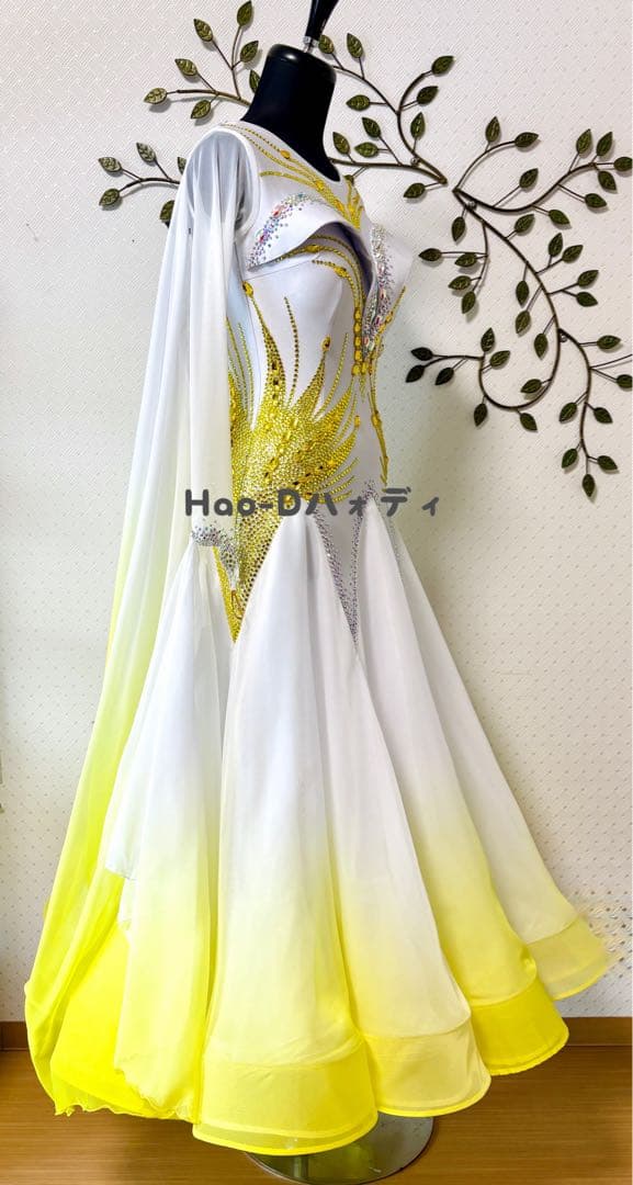 新品★ダンスドレス★スタンダード★社交ダンス★競技会★パーティー★イェロー白