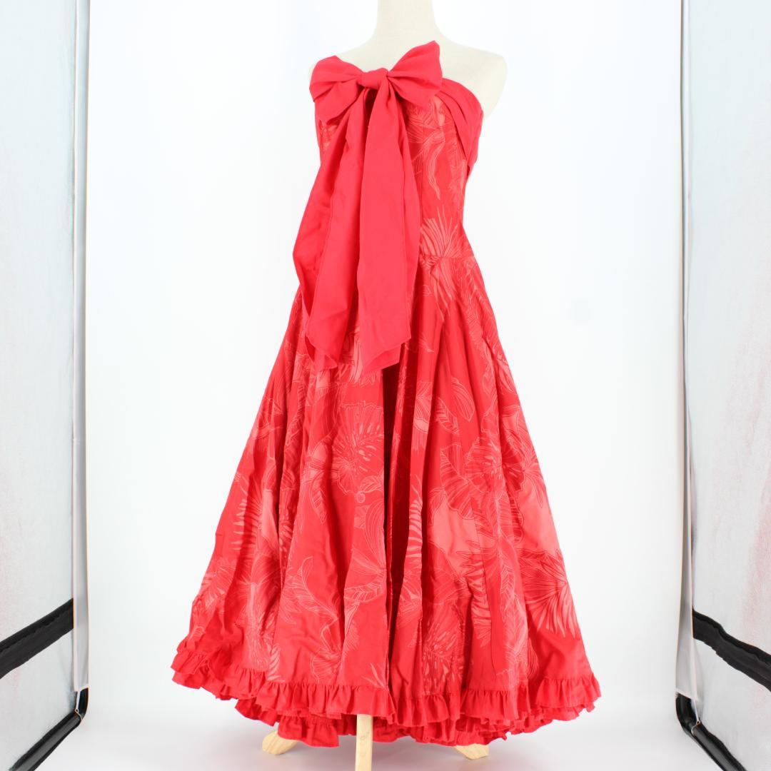 【美品 フラダンス衣装】レッド FANCY DRESS ワンピース ドレス 赤
