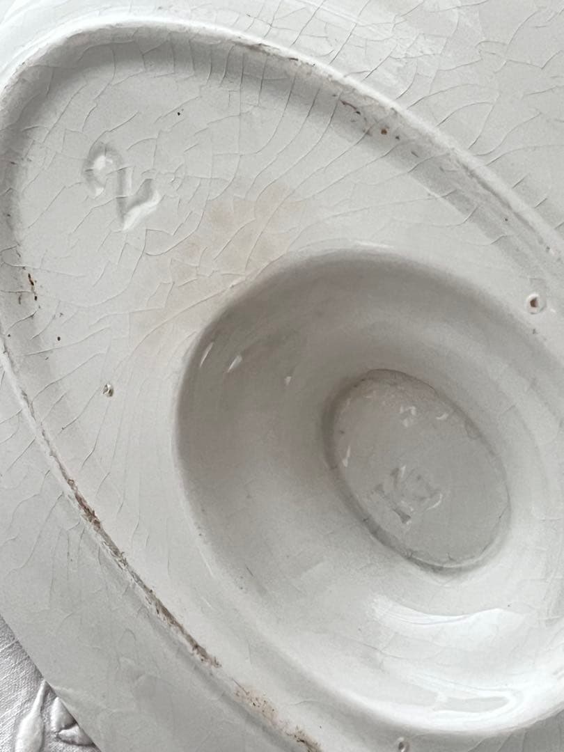 【美品】フランスアンティーク ホワイト陶器のソーシエールおさじセット[3817]