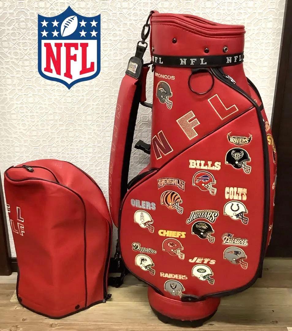 レア！NFL キャディーバッグ 全チーム名刺繍入り フットボール型ヘッドカバー付