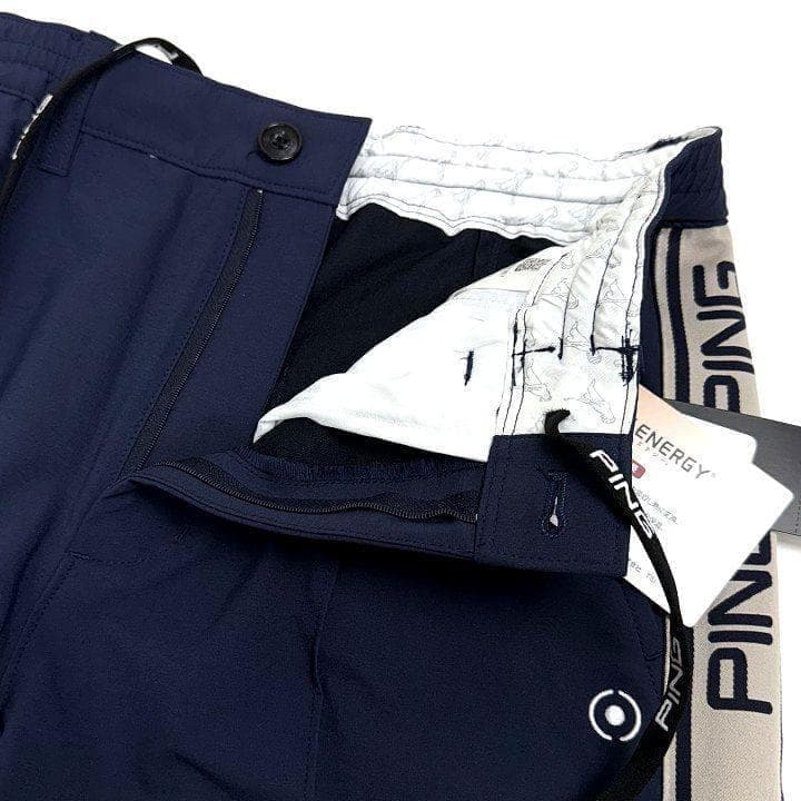 新品 ピン ゴルフ 全方向ストレッチ ワイドテーパードパンツ 保温 紺 L