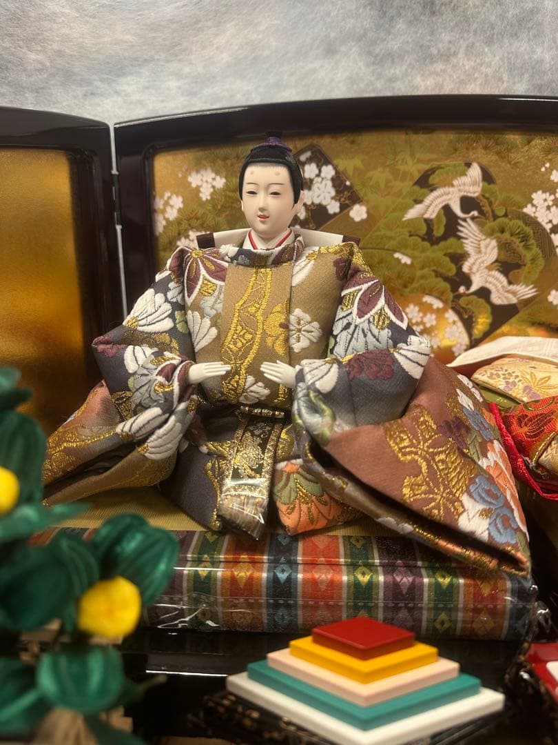 【新品展示品】久月 雛人形 親王飾り 収納台 西陣織 金屏風
