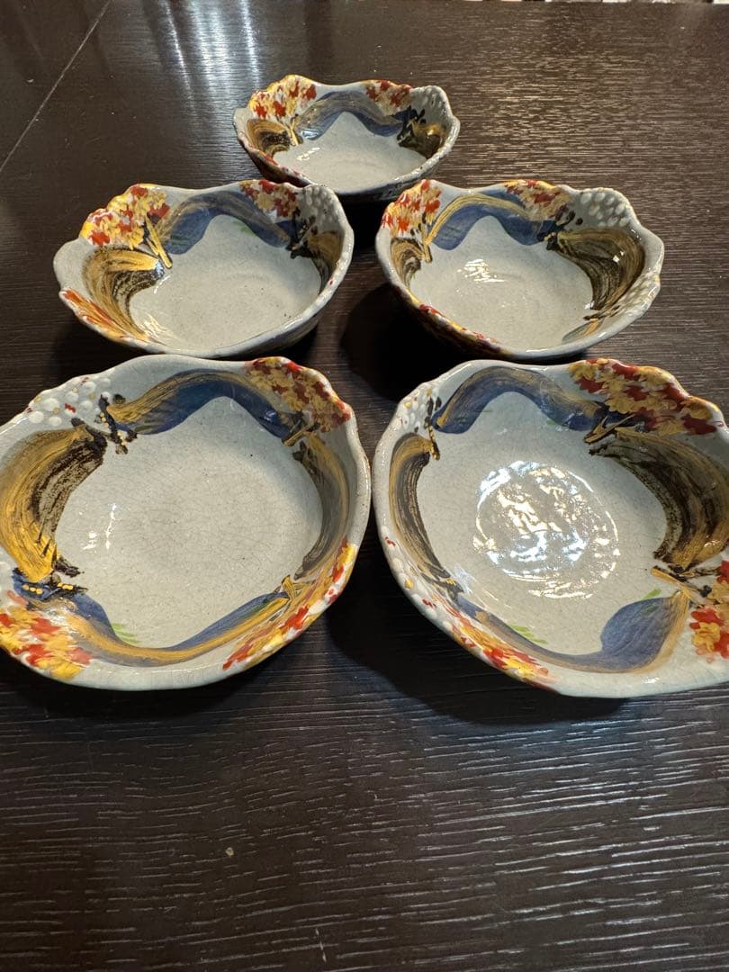 清水焼の京泉作の吉野山　角鉢5個セット