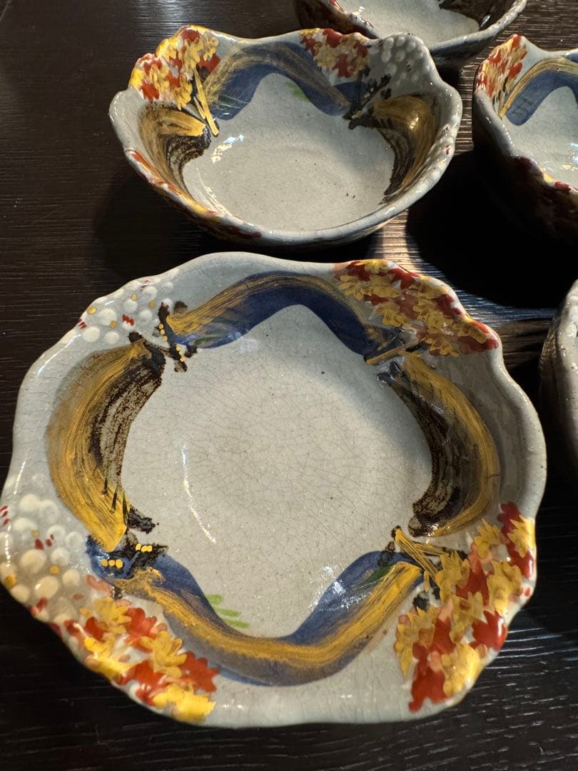 清水焼の京泉作の吉野山　角鉢5個セット