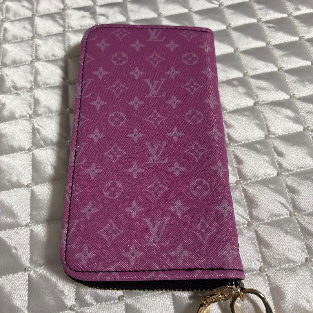Ｌｖ モノグラム 長財布 通帳ケース マルチケース ピンク　キラキラチャーム付き
