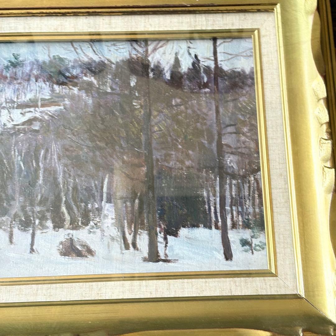 那須日都夫「信州野尻湖畔にて」油彩 M6 ルサロン会員 裏板無し 油絵 油画