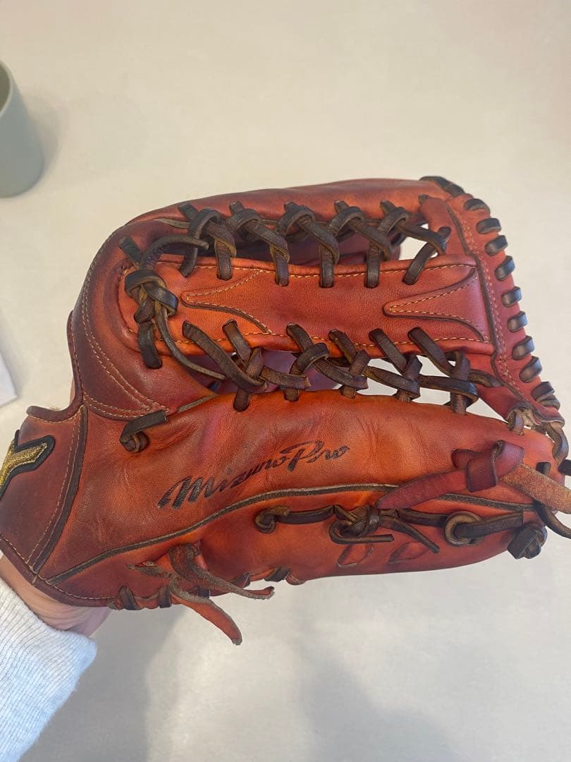 ミズノプロ　硬式用グローブ オレンジ 外野手用グラブ　グローブ 高校野球対応