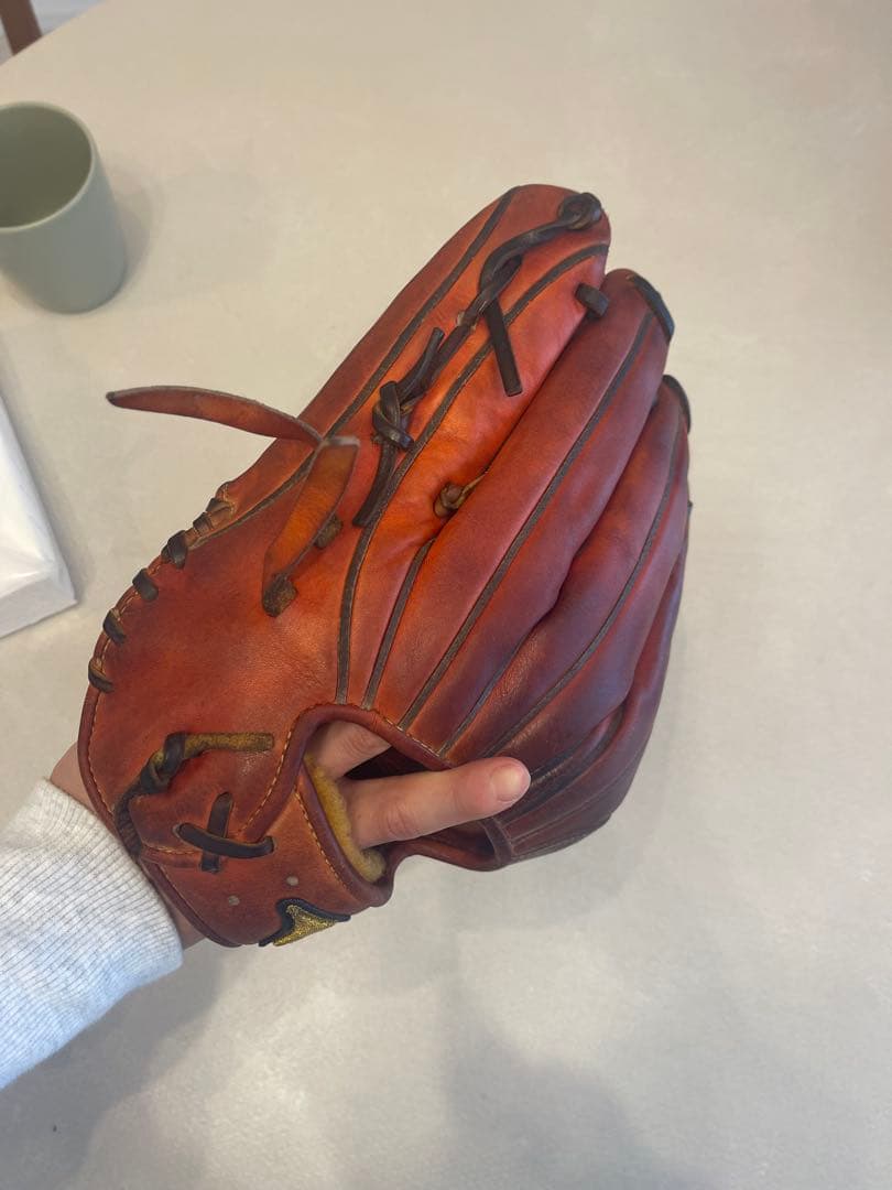 ミズノプロ　硬式用グローブ オレンジ 外野手用グラブ　グローブ 高校野球対応