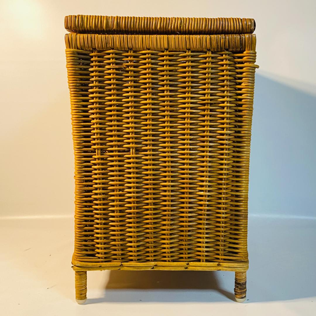 ラタン 籐 籠 蓋付 フタ 脚付 W45.5cm D29.5cm H49.5cm