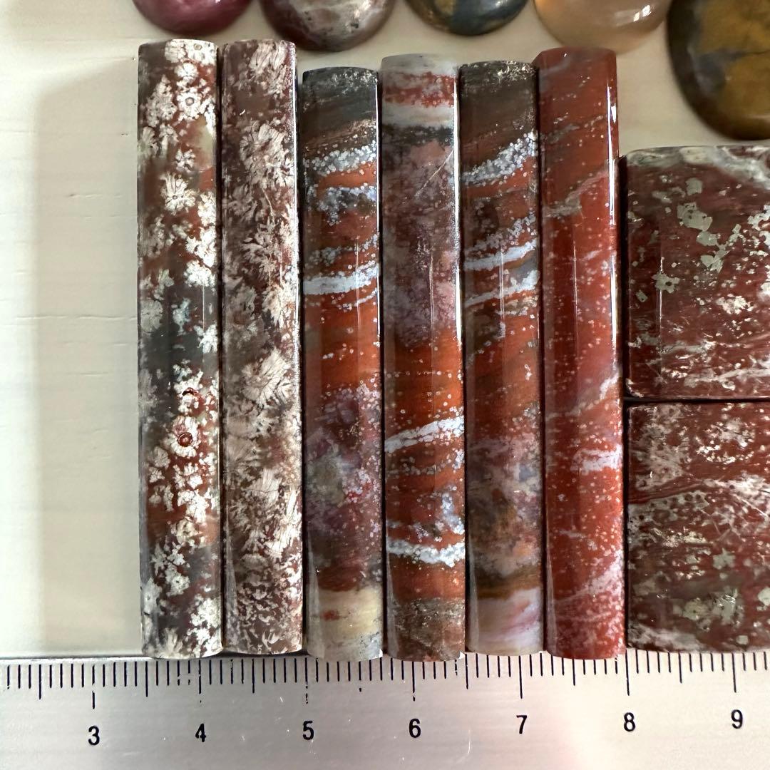 【一点物】津軽錦石　勾玉　カフス　ルース　津軽塗り　ジャスパー　花紋石　砂金石