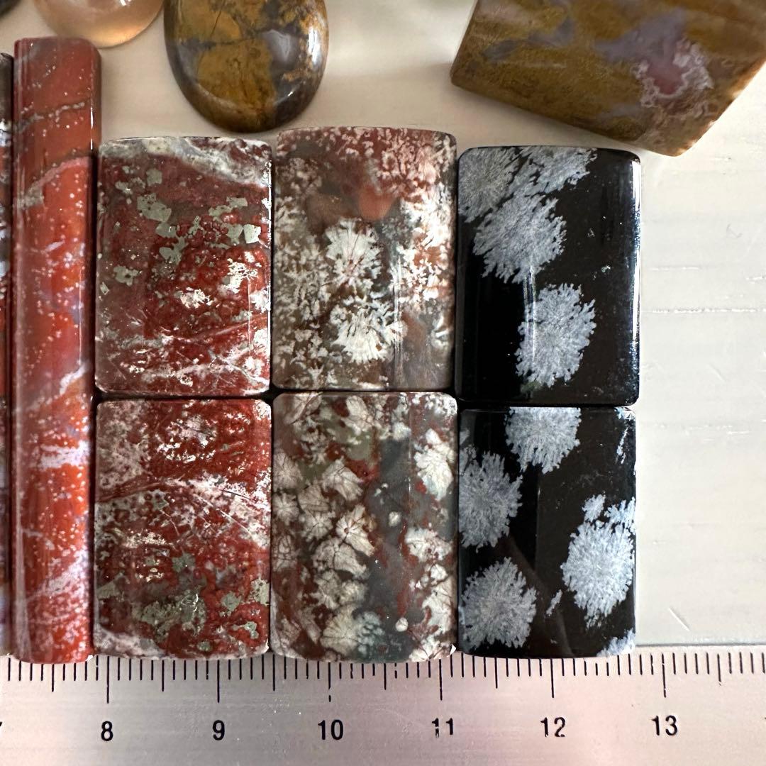 【一点物】津軽錦石　勾玉　カフス　ルース　津軽塗り　ジャスパー　花紋石　砂金石