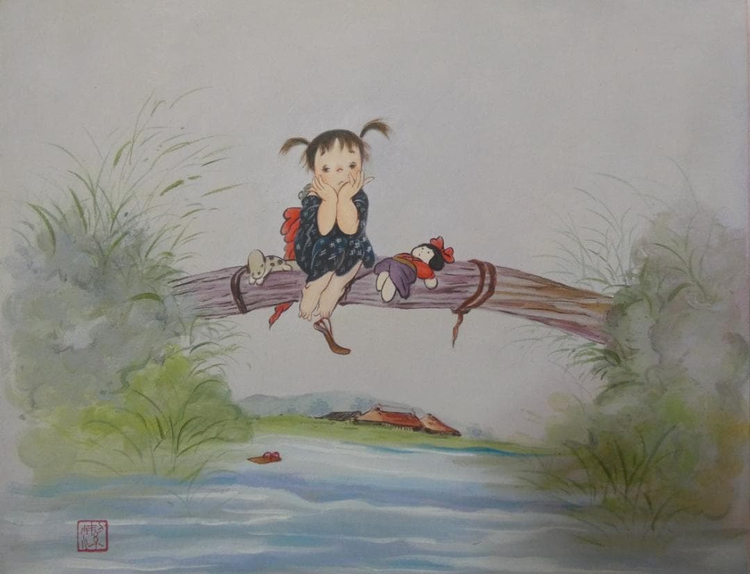 油絵　人物　中島潔　 【思い】手描き　額付き F6