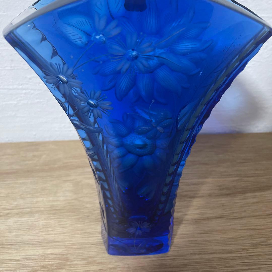 マイセン　クリスタル　フラワーベース　花瓶　ブルー