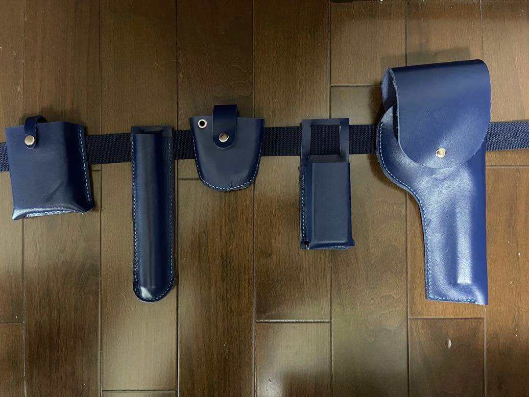 ホルスターベルト付き　警察風　ブルー牛本革ハンドメイド　おまけ警棒付