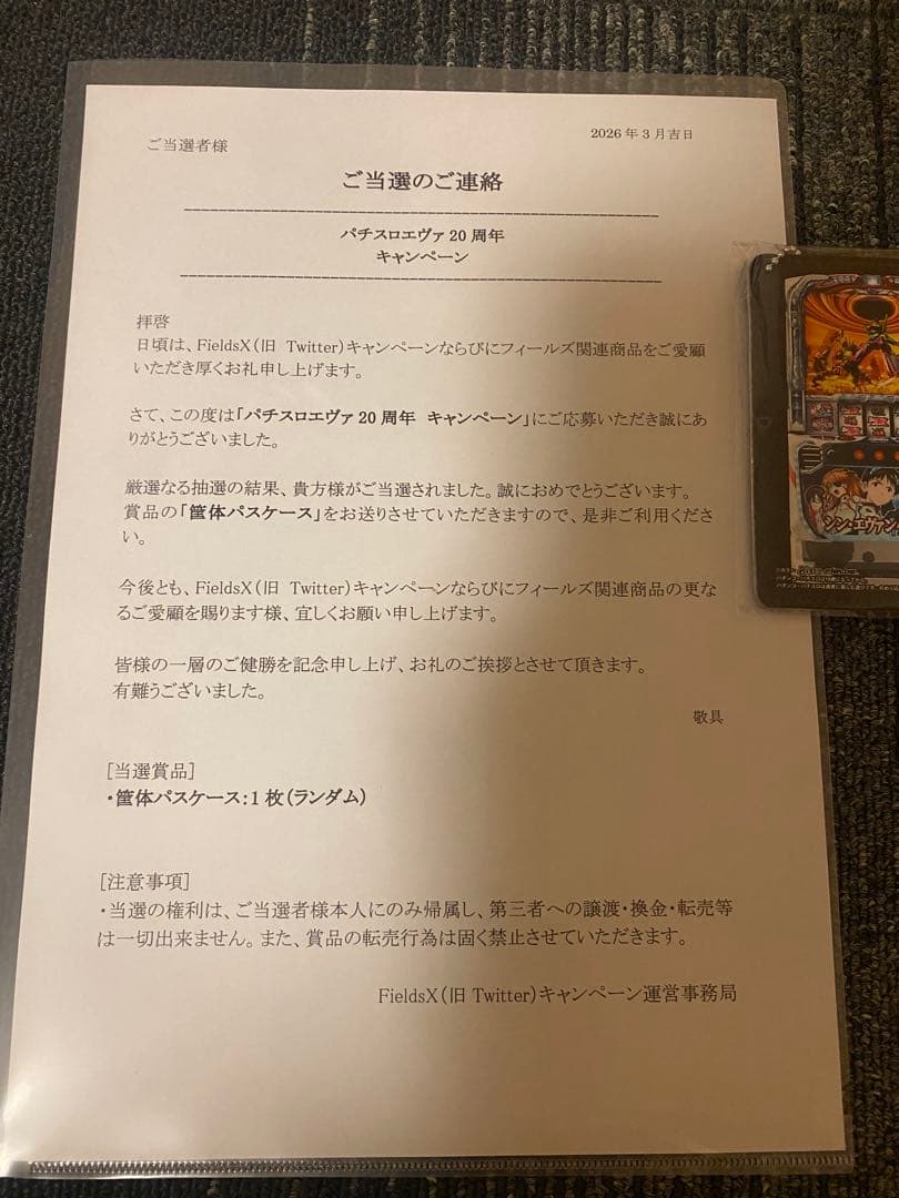 エヴァンゲリオン パスケース 20周年記念　全国限定20個
