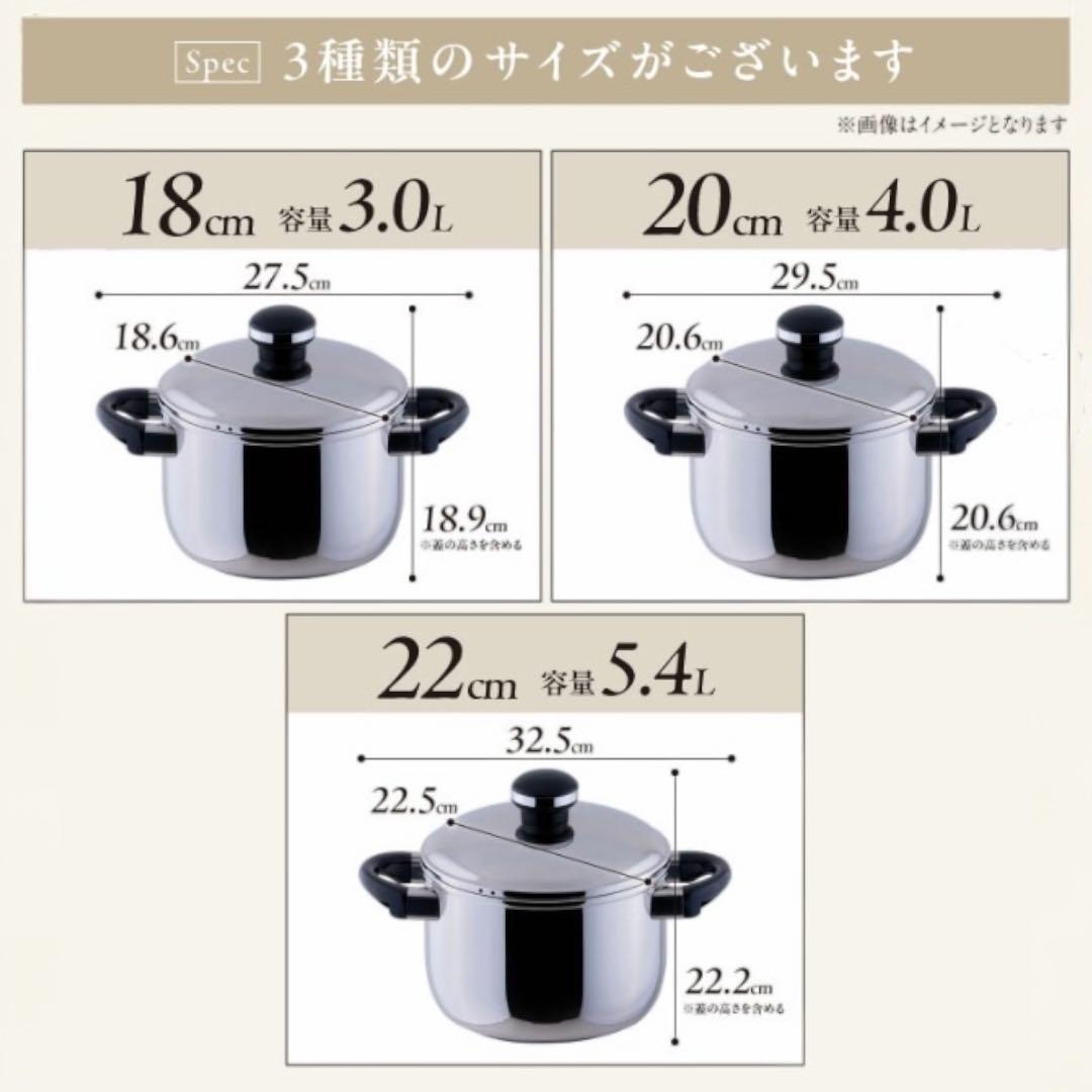 ★ももこ☆オブジェ 深型両手鍋　シチューポット 22㎝　スチームプレート付