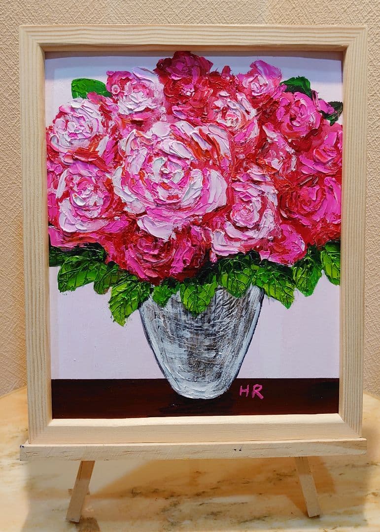 油絵 絵画【ピンク薔薇】【6切】