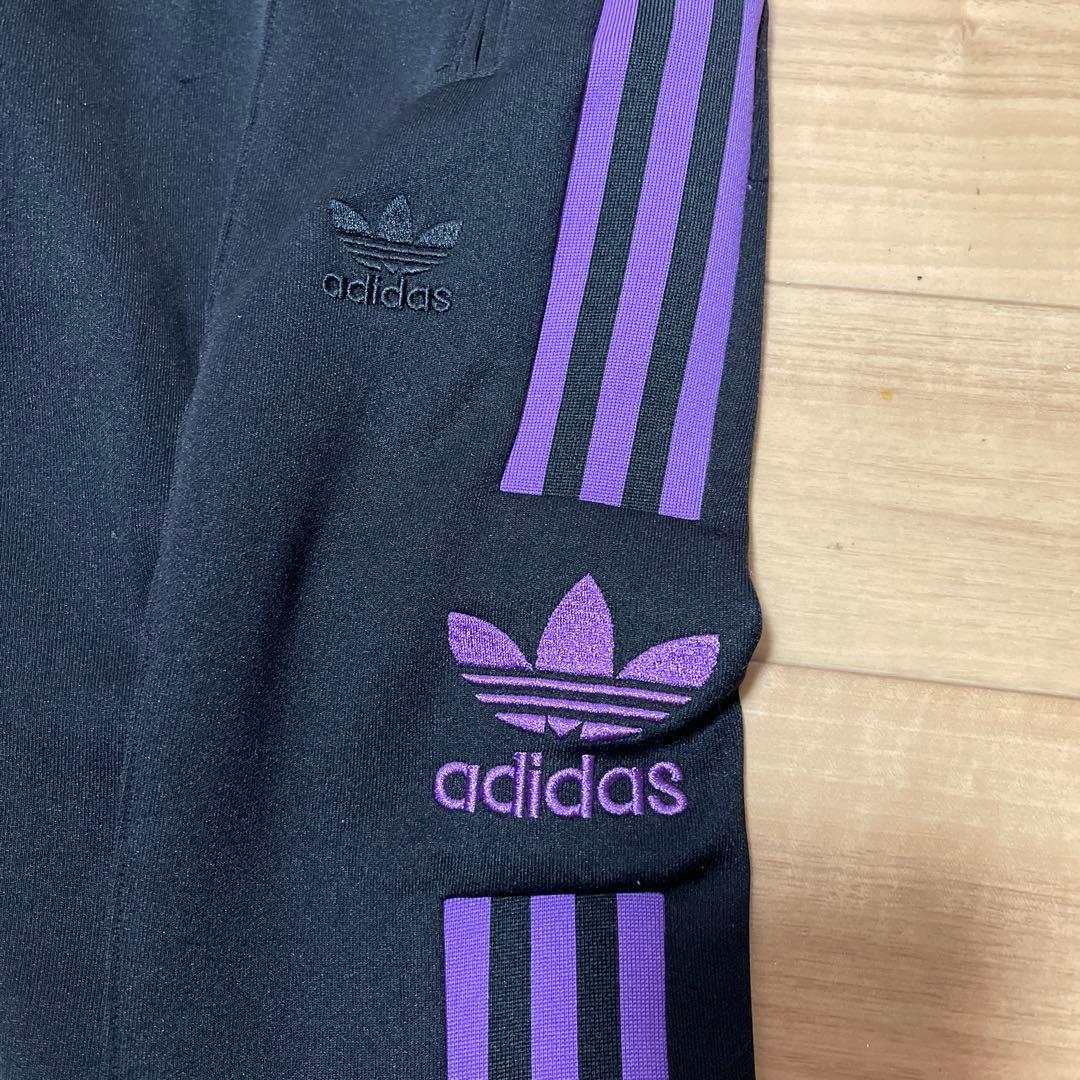 adidas ストライプジャージ上下ブラック/パープル J M