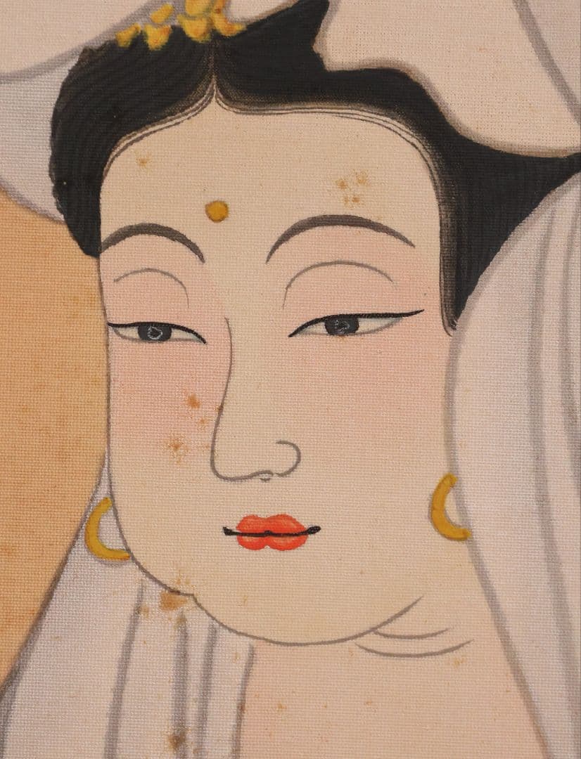 【模写】日本画 魚籃観音像 在銘 松堂 絹本 掛軸 木箱入り 仏画 MB233