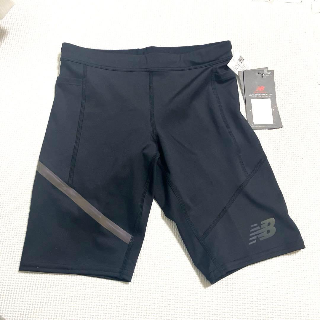 S 新品　ニューバランス メンズ　ハーフタイツ　ブラック　黒　マラソンランニング