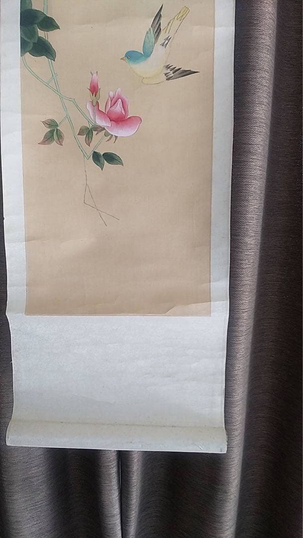 中国絵画 絹本彩色 花鳥図 掛け軸 アンティーク 中国美術 唐物