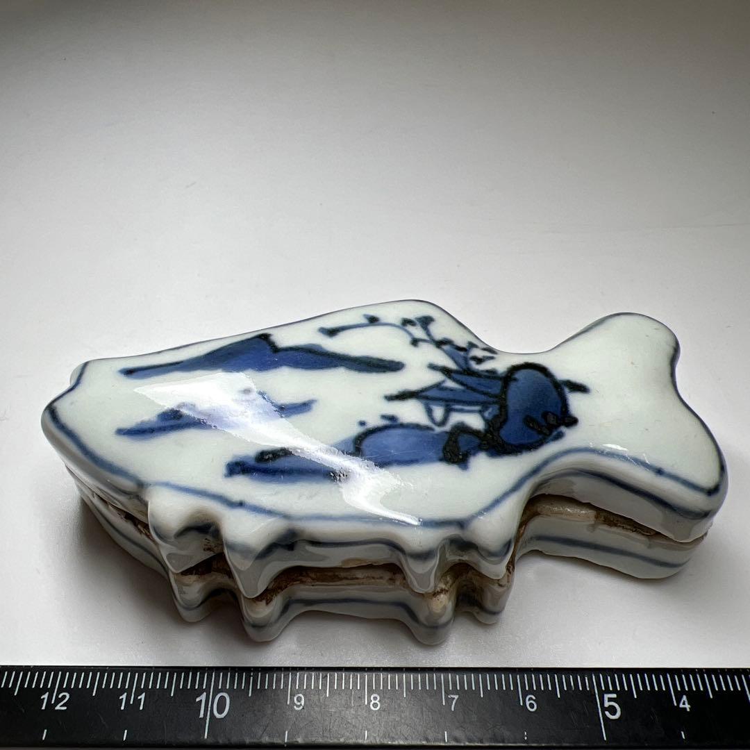 中国古玩　南京魚香合　共箱　幅約9㎝　東Y8-0312☆2Fタルオ