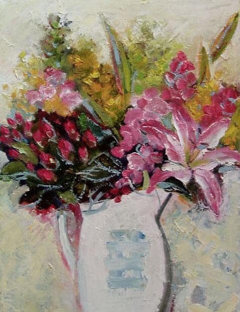 油絵 菅家令子 絵 絵画インテリア額付(青緑＋金色の枠) uF6-112302花