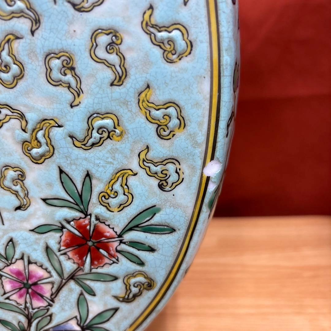 中国美術 大清同治年製 粉彩 双耳 花蝶図 扁壺 花瓶