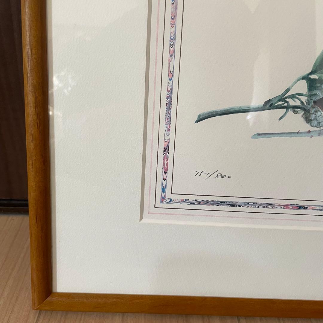 真作 橋本不二子「ラズベリーと苗代いちご」リトグラフ 版画 絵画 木製額