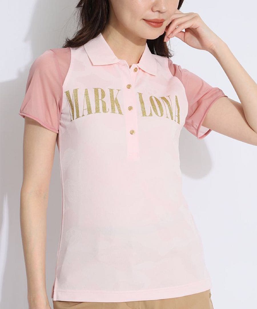 MARK & LONA マーク＆ロナ　シアー袖カモフラ半袖ポロシャツ
