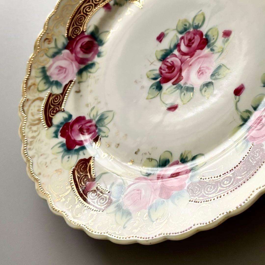 アンティーク　オールドノリタケ　初期メイプルリーフ印　薔薇金彩プレート【稀少品】