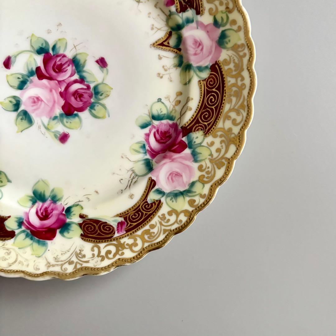 アンティーク　オールドノリタケ　初期メイプルリーフ印　薔薇金彩プレート【稀少品】