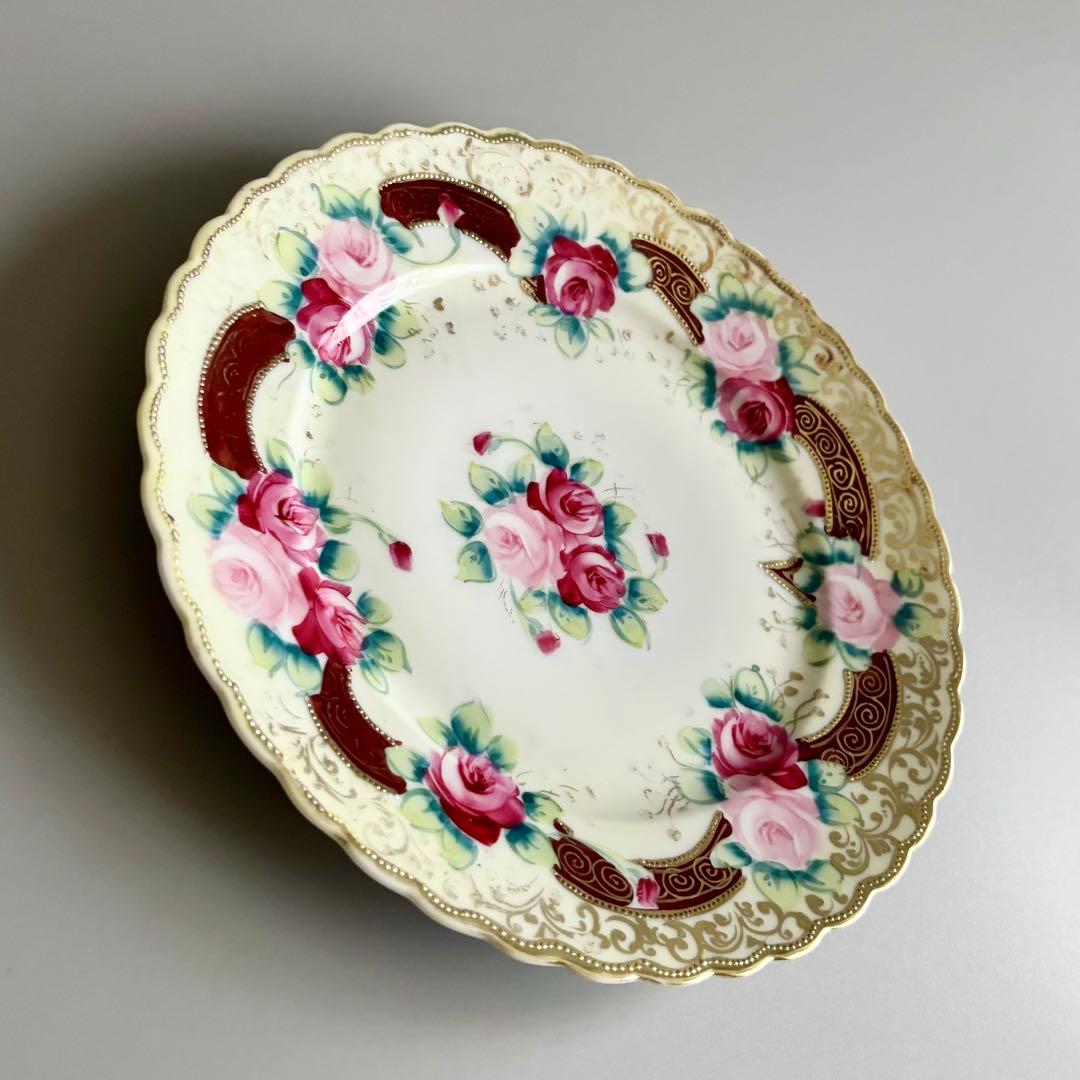 アンティーク　オールドノリタケ　初期メイプルリーフ印　薔薇金彩プレート【稀少品】