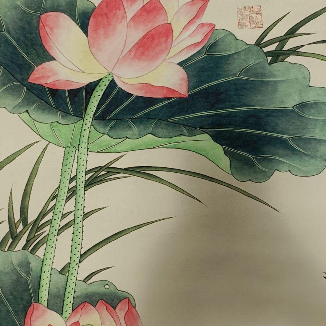 中国掛軸 趙佶 蓮花鴛鴦図 三尺中堂 掛け軸 花鳥画 中国画 インテリア