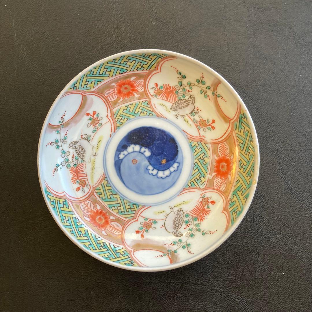 色絵鶉陰陽文皿　第一陶器、柿右衛門や古伊万里や天王窯、九谷焼や大聖寺伊万里好きに