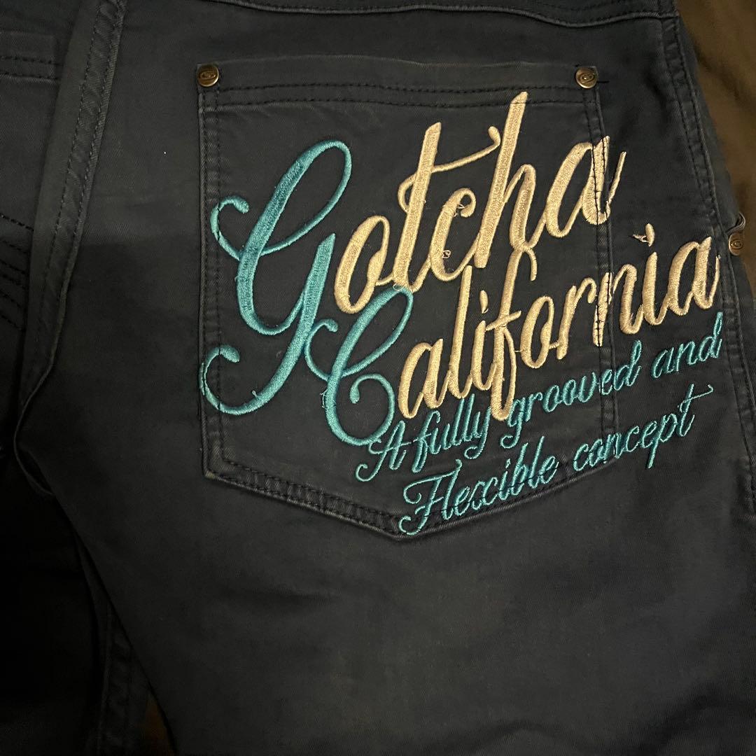 Gotcha ブルー　ゴルフパンツ　デザイン　刺繍　サーファー