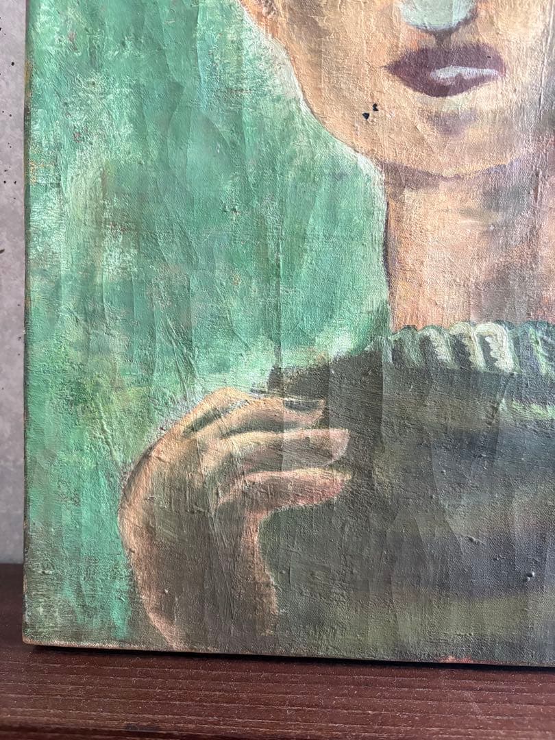 竹中三郎　油絵　緑　人物